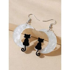 MOON AND CAT DANGLE EARRINGS